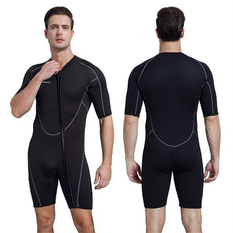 Seaskin Mens 3mm Shorty Wetsuit Womens, Full Body Diving Suit Front Zip Wetsuit