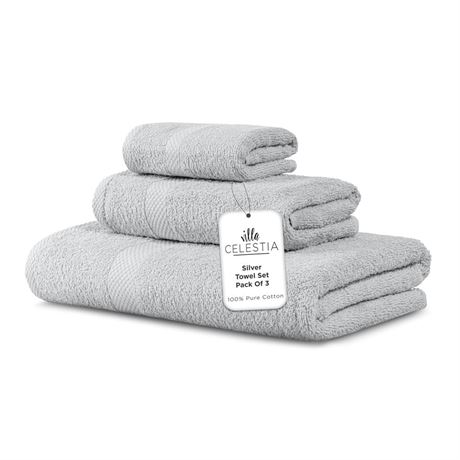 100% Combed Cotton Bathroom Towel Set of 3- 1 Bath Towel, 1 Hand Towel, 1 Wash