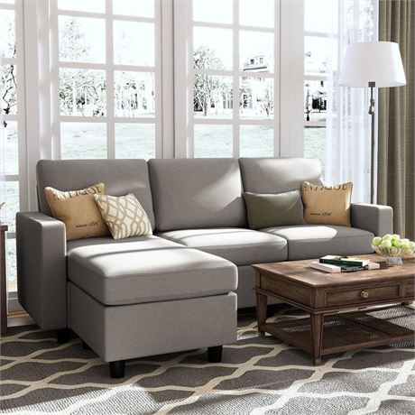 HONBAY Convertible Sectional Sofa, L Shaped Couch with Linen Fabric, Reversible
