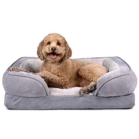 Furhaven Cooling Gel Dog Bed for Medium/Small Dogs w/ Removable Bolsters &