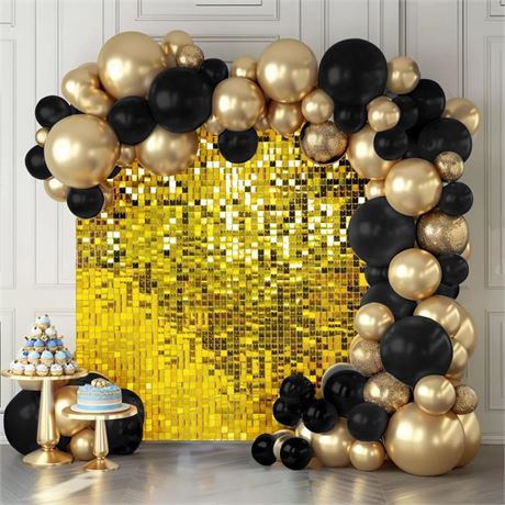 Shimmer Wall Backdrop Gold Wall Panels 24Pcs Square Sequin Shimmer Wall