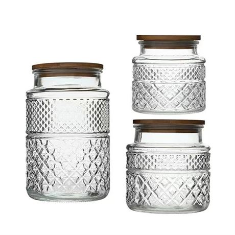 Glass Storage Jars Vintage Embossed Canisters Food Cereal Storage Containers