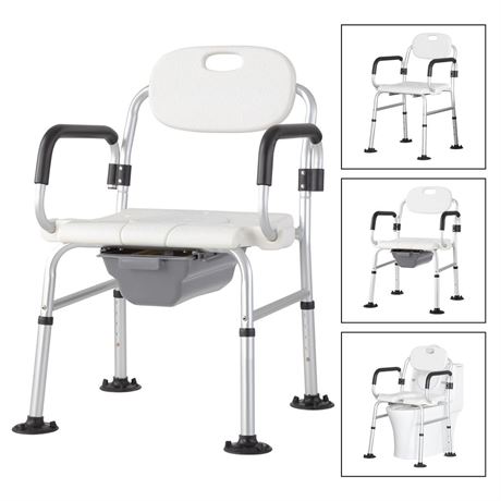 Bedside Commode Chair for Elderly, Versatile 3 in 1 Shower Chair with Arms and