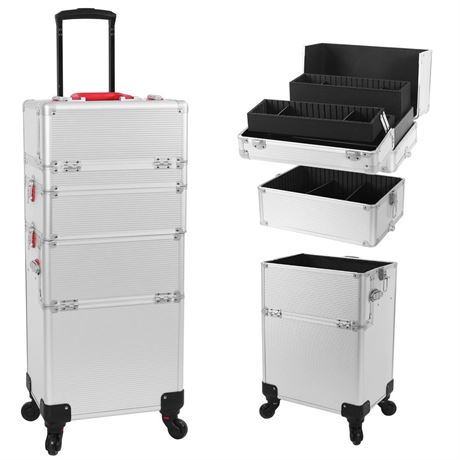 Professional Rolling Makeup Train Case, Multi-functional Cosmetic Trolley with