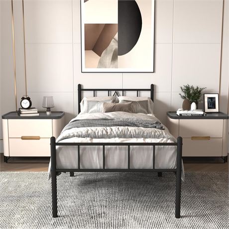 14 Inch Metal Platform Twin Bed Frame Mattress Foundation with Classic Iron