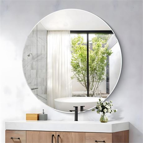 42" Round Frameless Mirror Beveled Large Round Mirror, Frameless Circle Mirror,