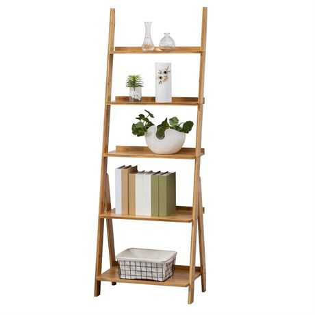 Ladder Shelf, 5-Tier Leaning Shelf, Free Standing Organizer Storage Shelves,