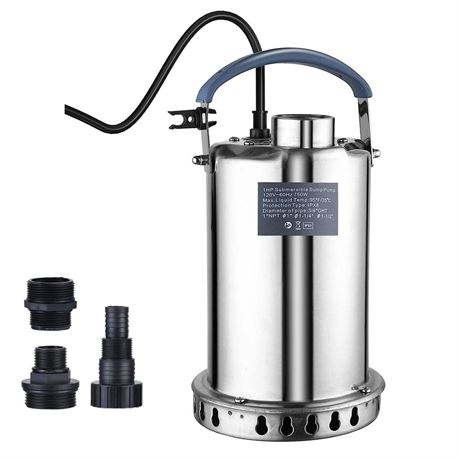 OFFSITE 1HP Stainless Steel Sump Pump with Adapters