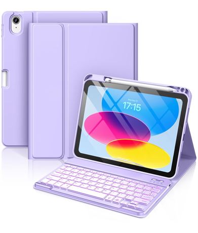 Hamile for iPad 11th 10th Generation Case with Keyboard - 7 Colors Backlit
