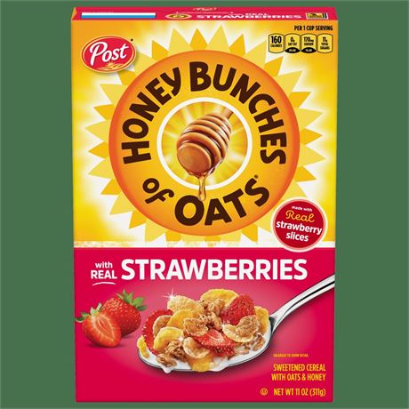 Post Honey Bunches of Oats with Strawberries Breakfast Cereal, Crunchy, 11 oz,