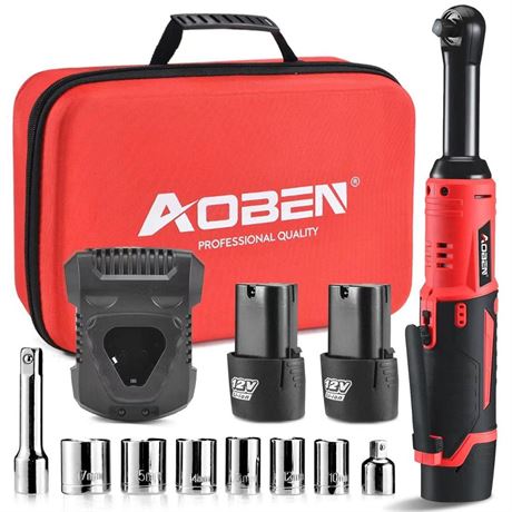 AOBEN 3/8" 40 Ft-lbs Cordless Electric Ratchet Wrench Kit with Variable Speed,