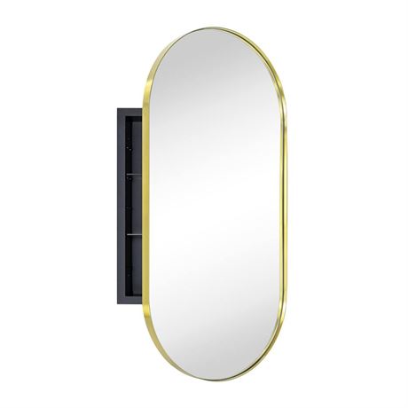 Brushed Gold Oval Recessed Bathroom Medicine Cabinet with Mirror Stainless