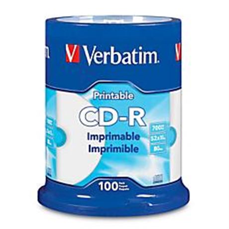 Verbatim 98493 52x CD-R White Inkjet Printable Hub Printable 100/Pack 1674156