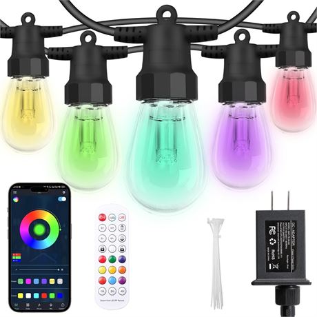 CAWWS Outdoor String Lights 100FT (2×50FT), Patio Lights with 40 Dimmable RGBW