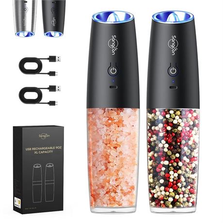 Sangcon Gravity Electric Salt and Pepper Grinder Set Shakers - UPGRADED