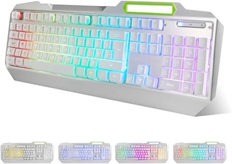 Rainbow LED Backlit USB Wired Metal Gaming Keyboard with Anti-ghosting Keys and