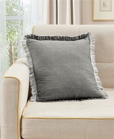 Sunham Cotton Fringed Decorative Pillow, 18" X 18" - Taupe