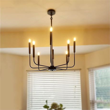 8 Lights Black Farmhouse Chandelier, Industrial Pendant Hanging Lighting