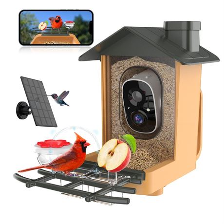 Bird Feeder with Camera 2K HD Video AI Identify Species Solar Powered IP65