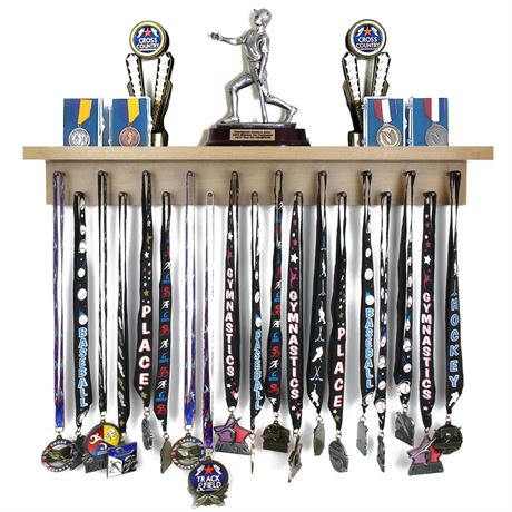 MedalAwardsRack Premier Medal Hanger Display Rack and Trophy Shelf for