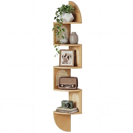 5-Tier Floating Corner Shelves for Wall, Zigzag Corner Shelf Unit, PVC Rattan