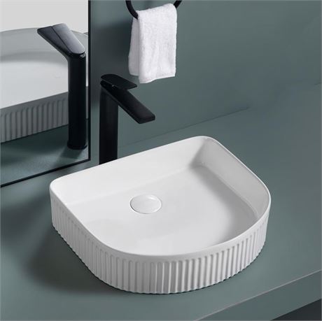 JUMXSRLE Bathroom Sink, 16.3''x14.3'' White Vessel Sink Oval, Bathroom Sink