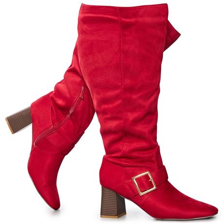 RF ROOM OF FASHION Women's Wide Calf Square Toe Block Heel Knee High Dress