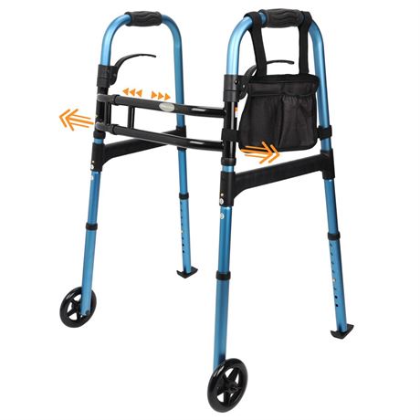 Width Adjustable Lightweight Walkers for Seniors, Folding Walker with Wheels