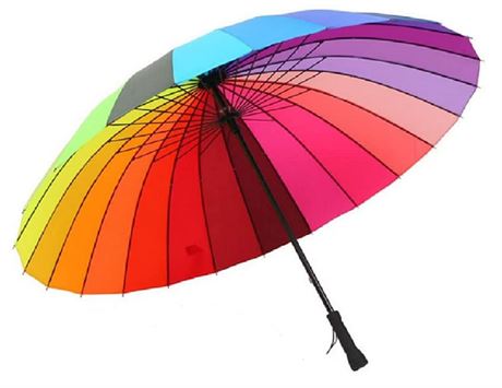 24k Rib Large Color Rainbow Umbrella Fashion Long Handle Straight Anti-UV