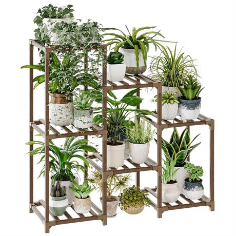 Bamworld Plant Stand Indoor Plant Shelf Outdoor Wood Plant Rack for Multiple