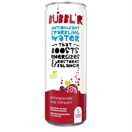 Bubbl'r Antioxidant Sparkling Water, Pomegranate Acai Refresh'r, 12 oz. Can,