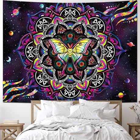 Galoker Trippy Mandala Tapestry Aesthetic Moth Tapestry Galaxy Space Wall