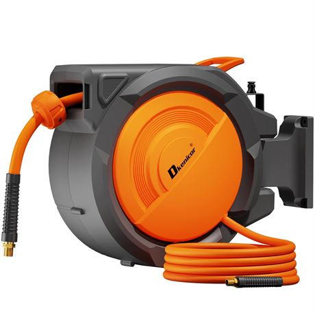 Retractable Air Hose Reel, 3/8" x 120ft Hybrid Hose, Auto Rewind Enclosed Air