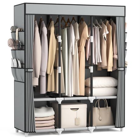 VTRIN Portable Closet Wardrobe for Hanging Clothes Closet with Cover, 3 Hanging