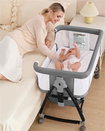 Baby Bassinet, Bassinet Bedside Sleeper with Wheels, Breathable Mesh Bedside