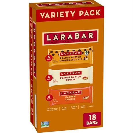 Larabar Fruit and Nut Bars Variety Pack, Gluten Free and Vegan, 30 oz, 18 Count
