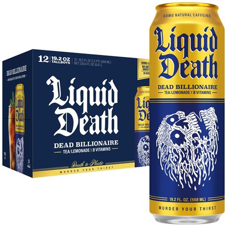 Liquid Death Iced Tea - Dead Billionaire (Black Tea/Lemonade), Less Sugar*,