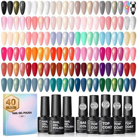 COSCELIA 40PCS Gel Nail Polish Set, 7ml 35 Colors Gel Polish with 5pcs Top and