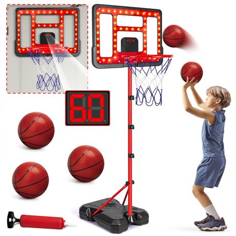 Kids Basketball Hoop Adjustable Height 3.5FT-6.2FT, Indoor Outdoor Toddler