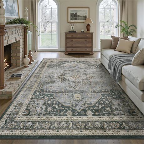 Grey Washable 8x10 Area Rugs for Living Room Rug Bedroom Rug Carpet Neutral