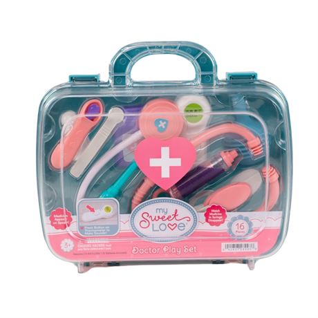 My Sweet Love Doctor Kit Case for Baby Dolls, 16 Pieces Included, Pink, Blue,
