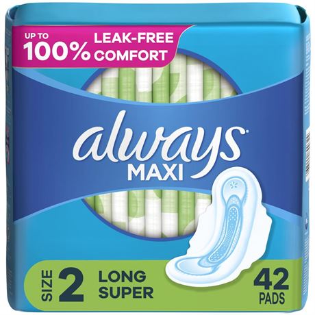 OFFSITE Always Maxi Feminine Pads for Women, Size 2 Long Super Absorbency, with