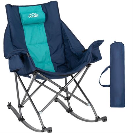 Oversized Rocking Camping Chair,Fully Padded Rocking Chair with Cooler Bag,Cup