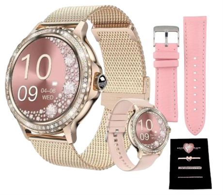 Smart Watch for Women Rose Gold with Diamonds.IP67 Fitness Tracker Sports Modes