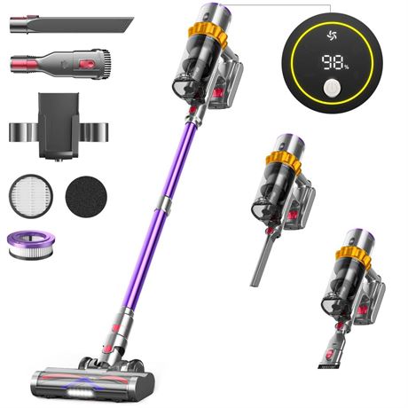 Cordless Vacuum Cleaner, 550W/45Kpa Vacuum Cleaners for Home with LED Screen,