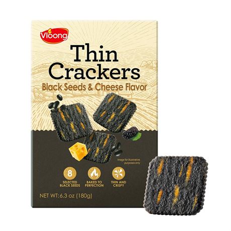 Vloong Black Seeds & Cheese Flavor Thin Crackers, Healthy Snacks with