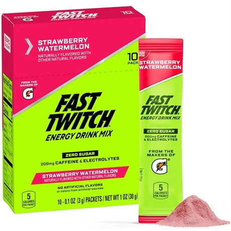 Fast Twitch by Gatorade Strawberry Watermelon Flavored Energy Powder Drink Mix,