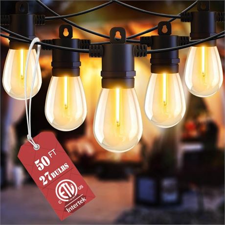 Outdoor String Lights, 50FT Patio String Lights with 27 S14 Vintage Waterproof