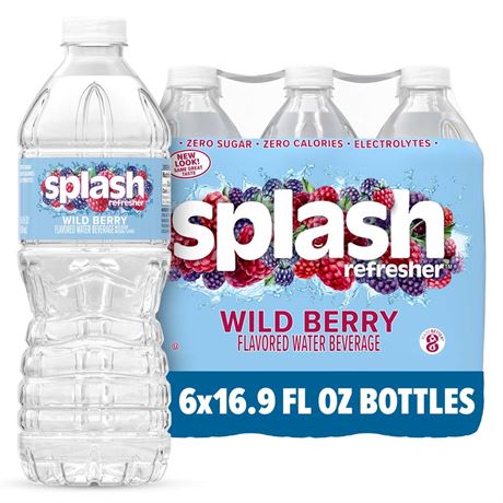 Splash Wild Berry Flavored Water, 16.9 Fl Oz, 6-Pack Plastic Bottles