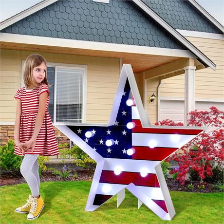 4th of July Light up Star Decorations 4ft American Flag Star Marquee Sign